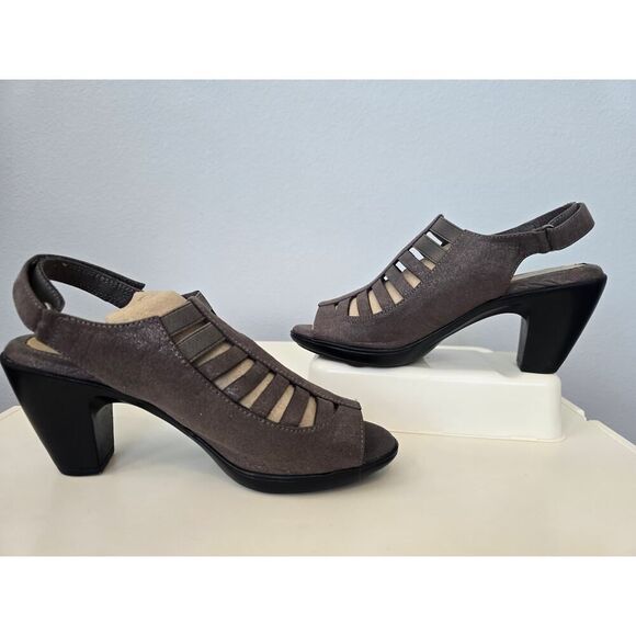 Croft & Barrow Shay Heels 8M Taupe Slingback Caged Peep Toe Ortholite Shoes - Picture 2 of 7